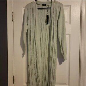 T Tahari Women's Open Front Long Sleeve Viscose Cardigan Large Pale Mint NWT $88